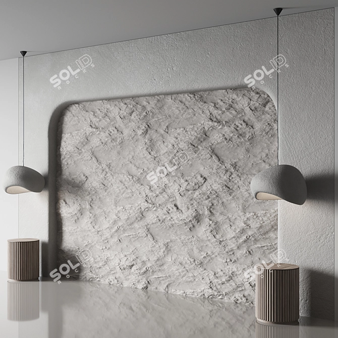 Stone Relief Bed Headboard 3D model image 2