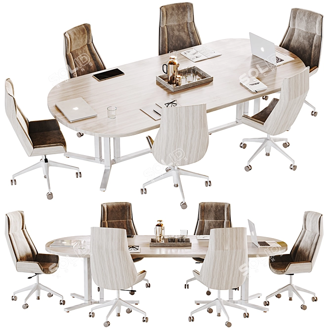 Modern Conference Table Set with Armchair 3D model image 1