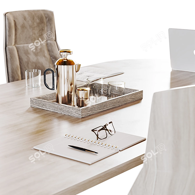 Modern Conference Table Set with Armchair 3D model image 3