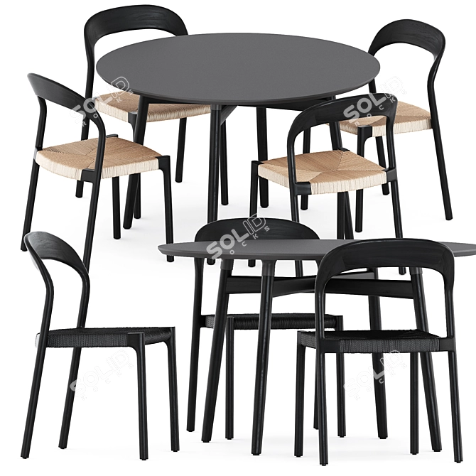 Modern Ticino Chairs & Round Table 3D model image 1