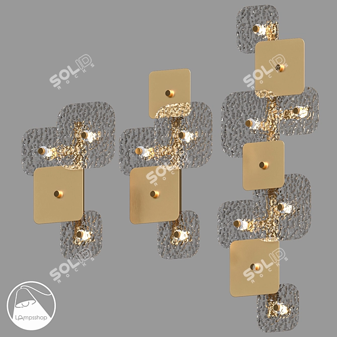 Golden Brick Wall Sconce Trio 3D model image 1