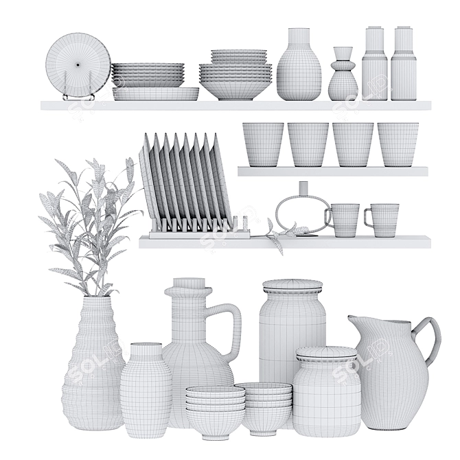 Scandi Kitchen Decor Set 3D model image 3