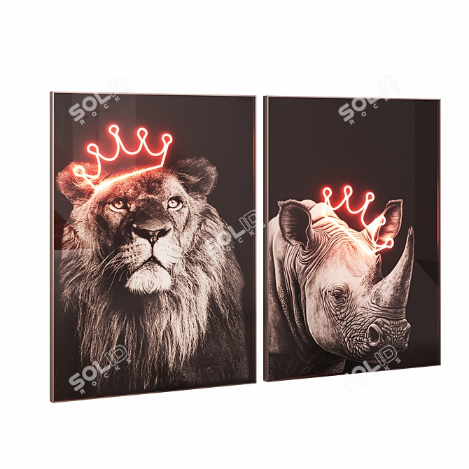 Wildlife Neon Posters Set 3D model image 4