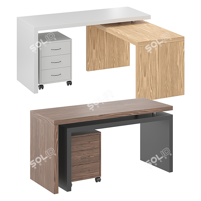 Modern L-Shaped Swivel Desk 3D model image 2