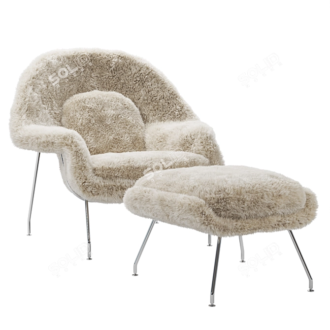 Sheepskin Womb Chair Ottoman Set 3D model image 1