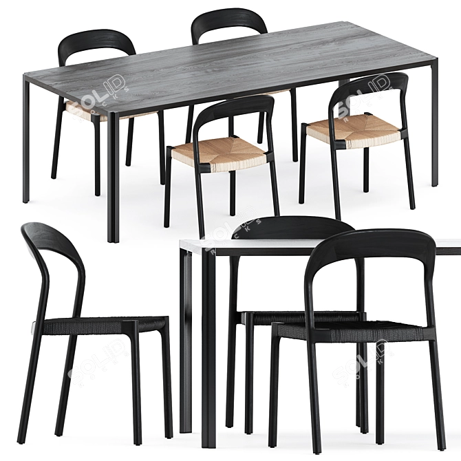 Modern Minimalist Dining Set: Ticino Chairs & Graft Table 3D model image 1