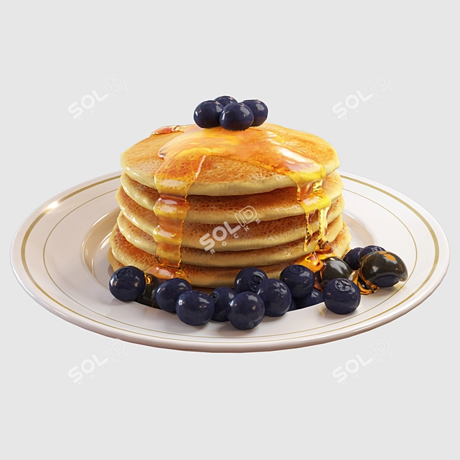 Golden Honey Pancakes 3D Model 3D model image 2