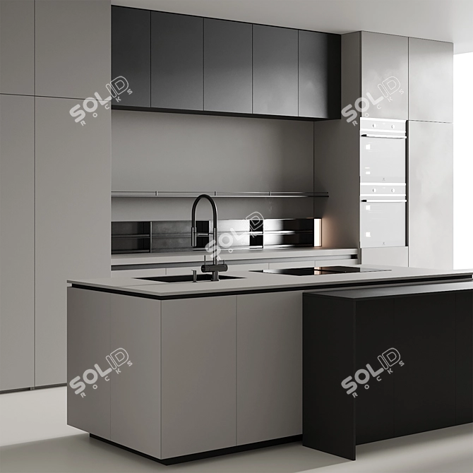 Modern Island Kitchen 3D Model 3D model image 2