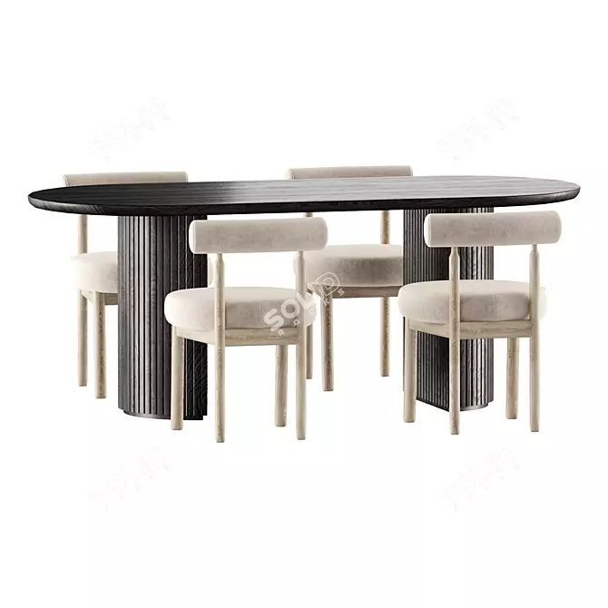 Stylish Moon Dining Set 3D model image 2