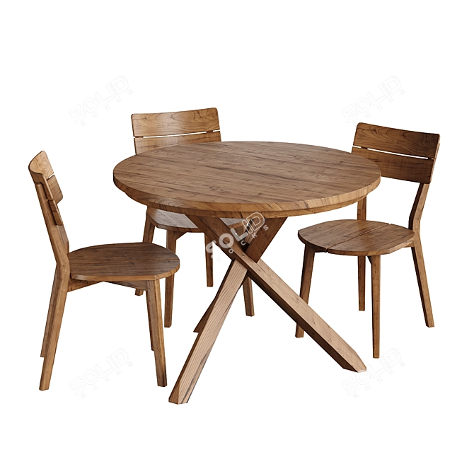 Teak Xono 100 & Artisan Dining Set 3D model image 3