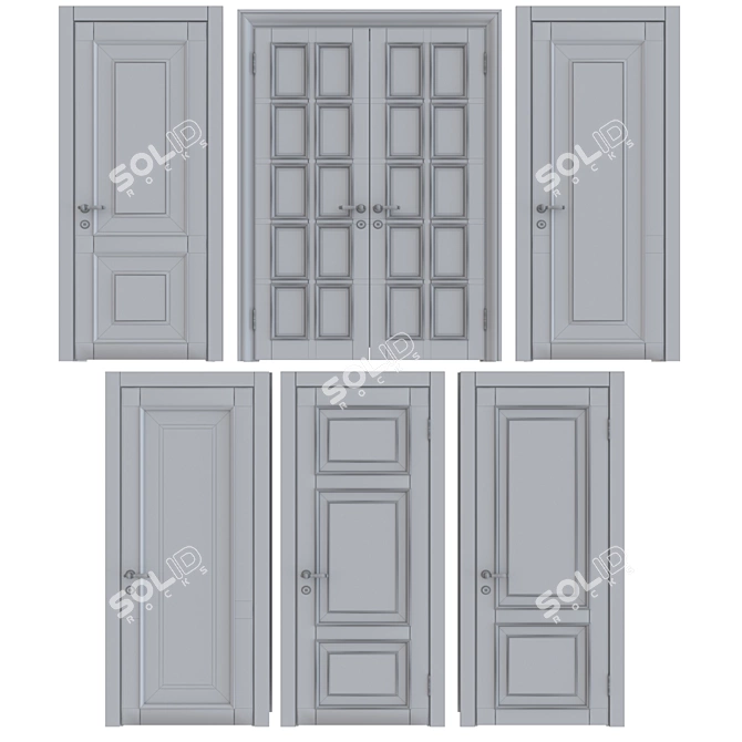 Classic Wood Door Set 3D model image 2