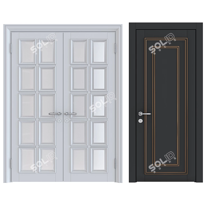 Classic Wood Door Set 3D model image 3