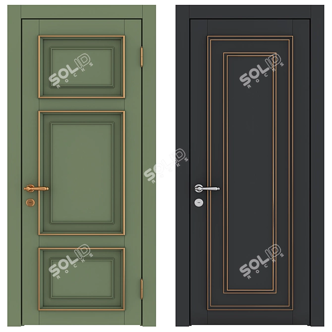 Classic Wood Door Set 3D model image 8