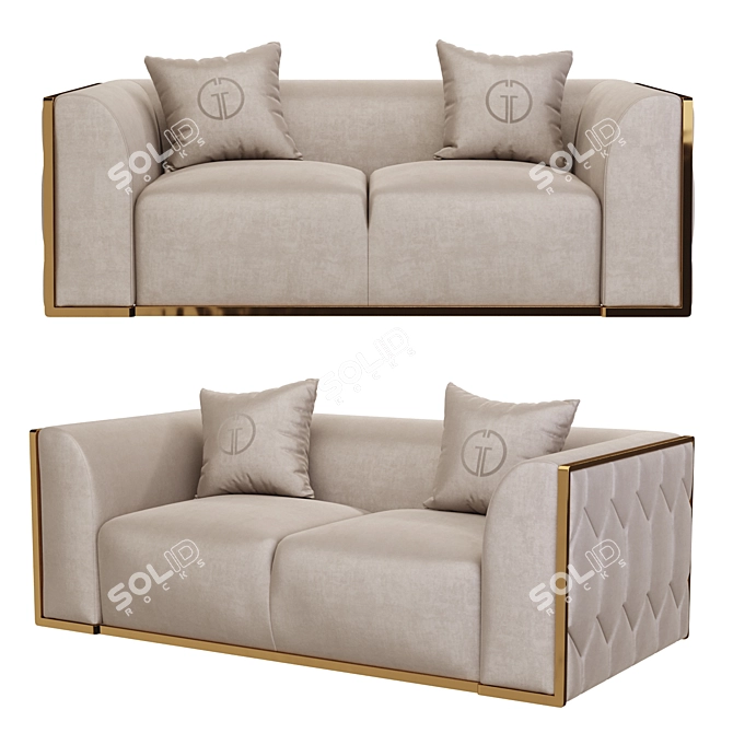 Velvet Beige Two-Seater Sofa 3D model image 1