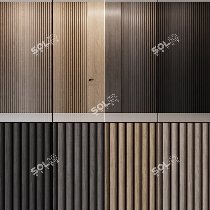 Brass Inlay Wood Wall Panels 3D model image 1