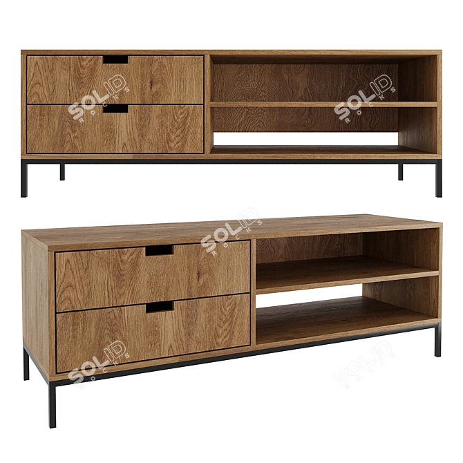 Oak & Steel Console Table 3D model image 1
