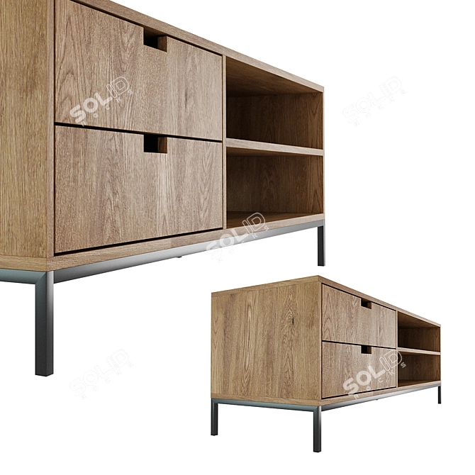 Oak & Steel Console Table 3D model image 2