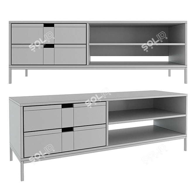 Oak & Steel Console Table 3D model image 3