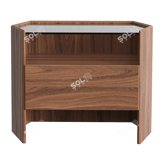 Hexagonal Walnut Bedside Table 3D model image 2