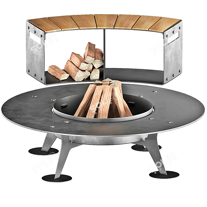 Compact BBQ Fireplace Kit 3D model image 3