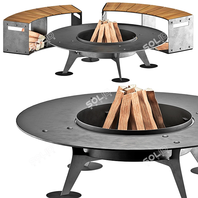 Compact BBQ Fireplace Kit 3D model image 4