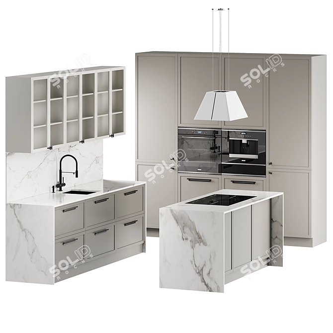 Modern Uptown Kitchen with Franke, Elica 3D model image 1