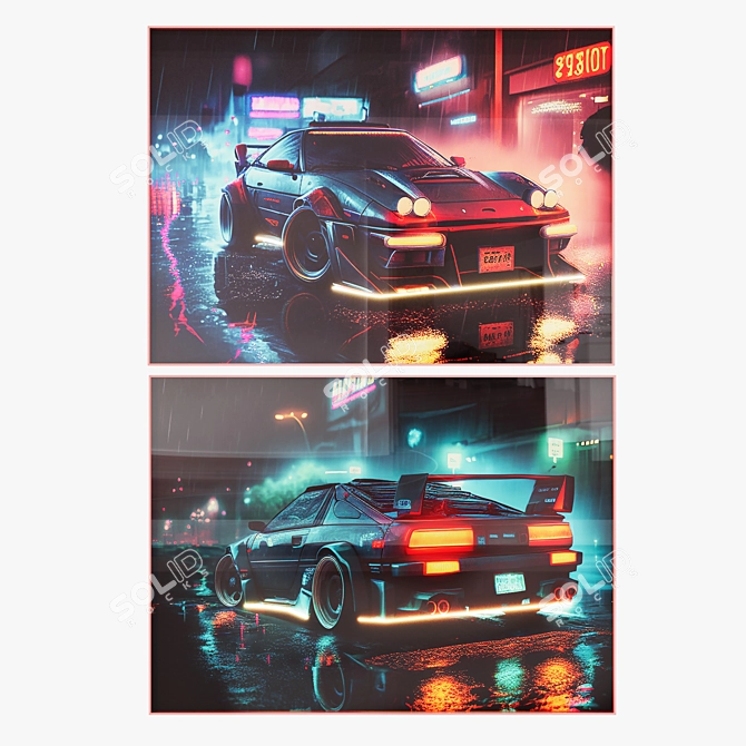 Futuristic Cars Neon Posters Set 3D model image 1