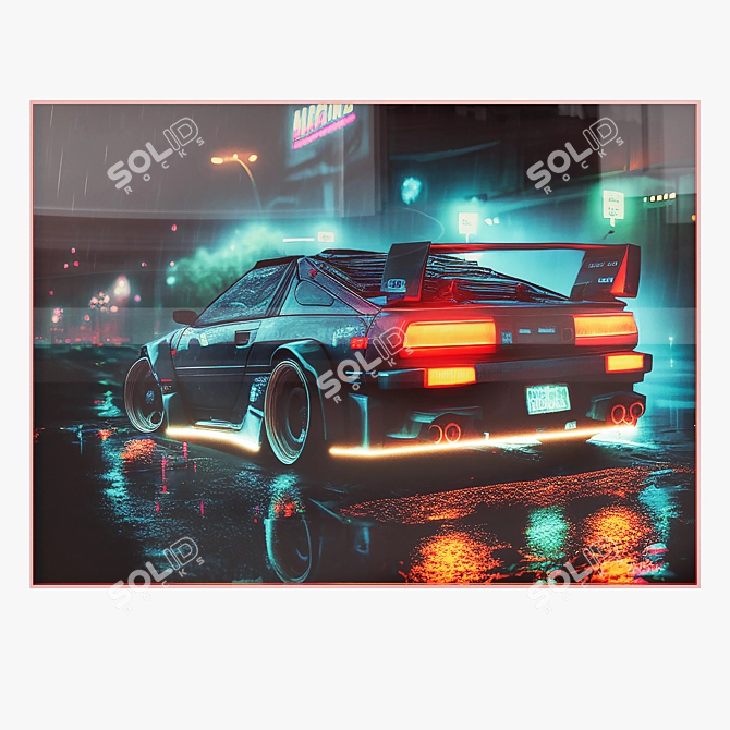 Futuristic Cars Neon Posters Set 3D model image 4