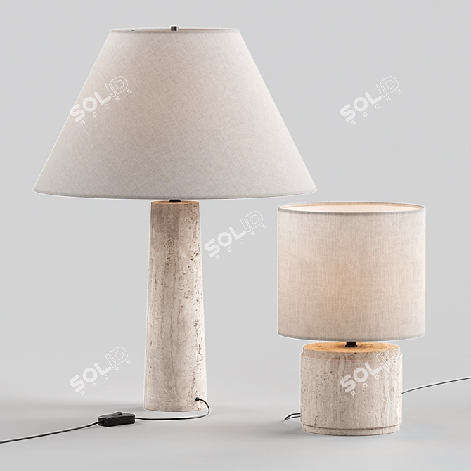 Natural Travertine Table Lamps Duo 3D model image 1