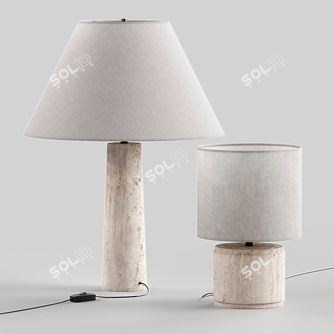 Natural Travertine Table Lamps Duo 3D model image 2