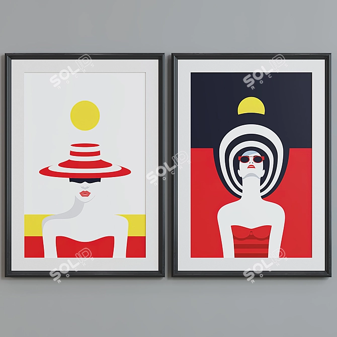 Modern Women Portrait Picture Frame Set 3D model image 2