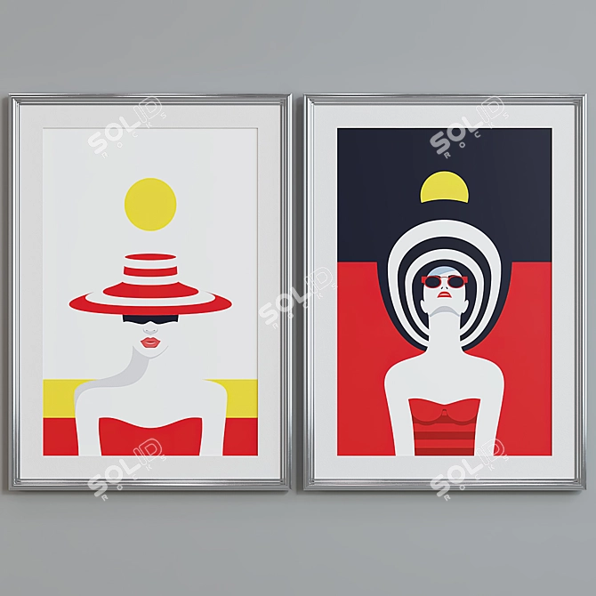 Modern Women Portrait Picture Frame Set 3D model image 3