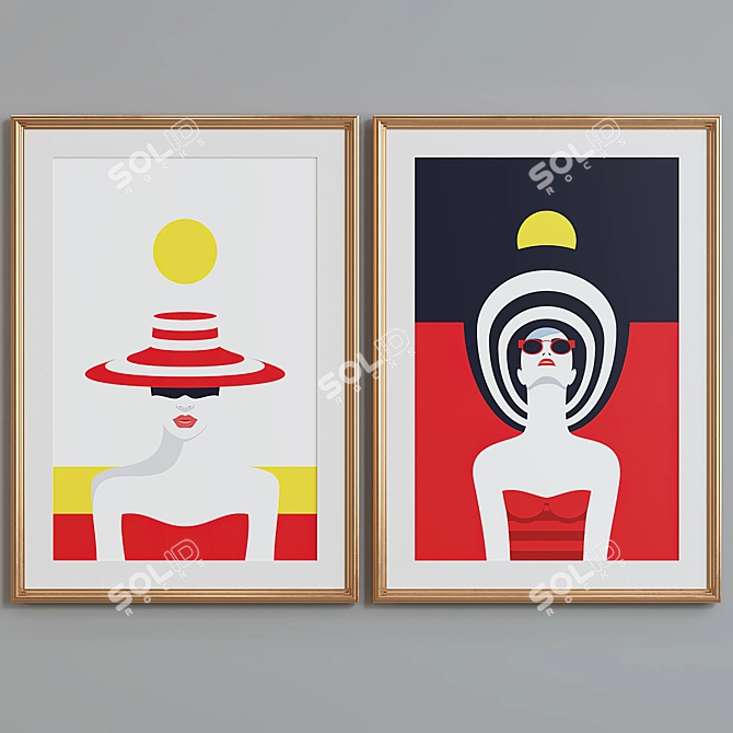Modern Women Portrait Picture Frame Set 3D model image 4