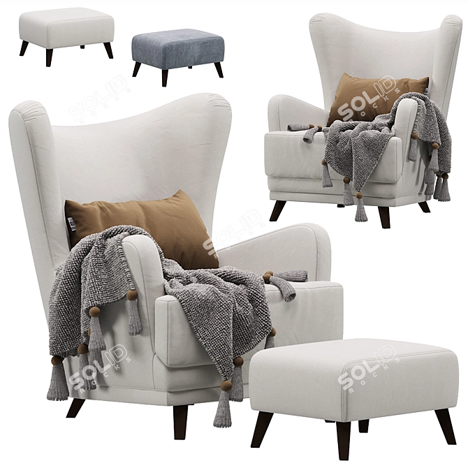 Luxury Oxford Velvet Armchair 3D model image 1