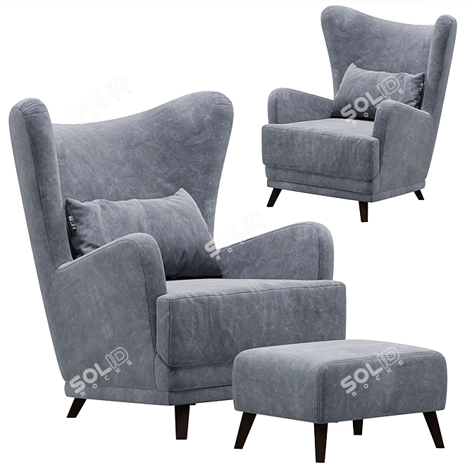 Luxury Oxford Velvet Armchair 3D model image 2