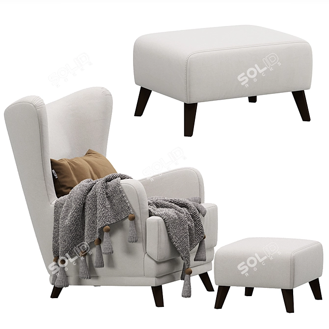 Luxury Oxford Velvet Armchair 3D model image 3