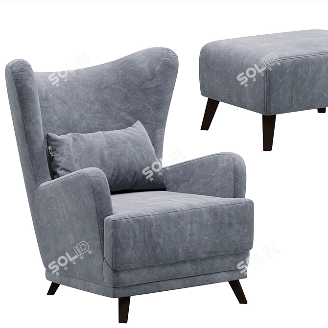 Luxury Oxford Velvet Armchair 3D model image 4