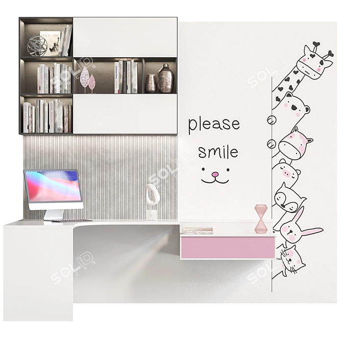 Child's Decorated Wardrobe & Desk 3D model image 1