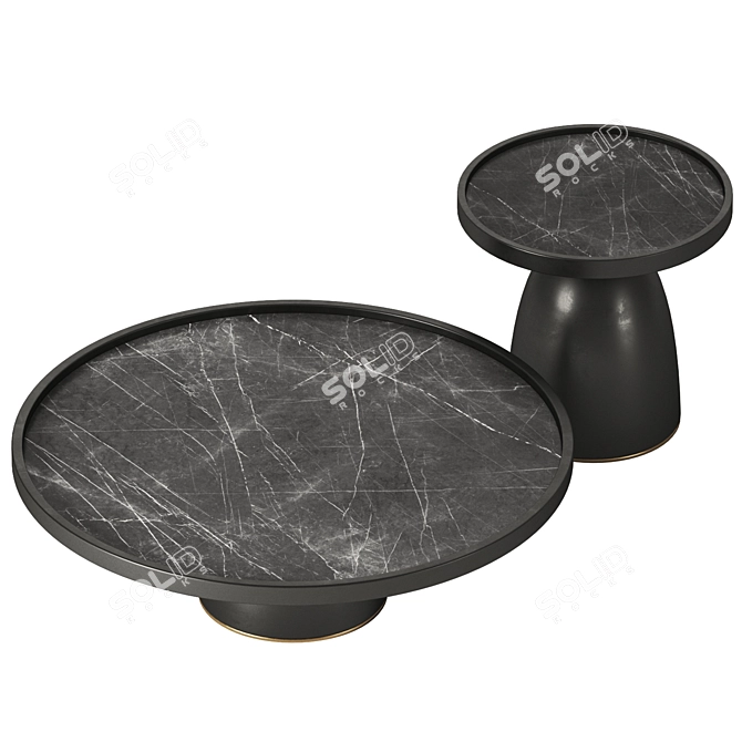 Modern Stone Metal Side Table 3D model image 2