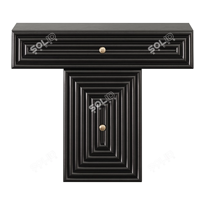 Handcrafted Redwood Console with Brass Accents 3D model image 3