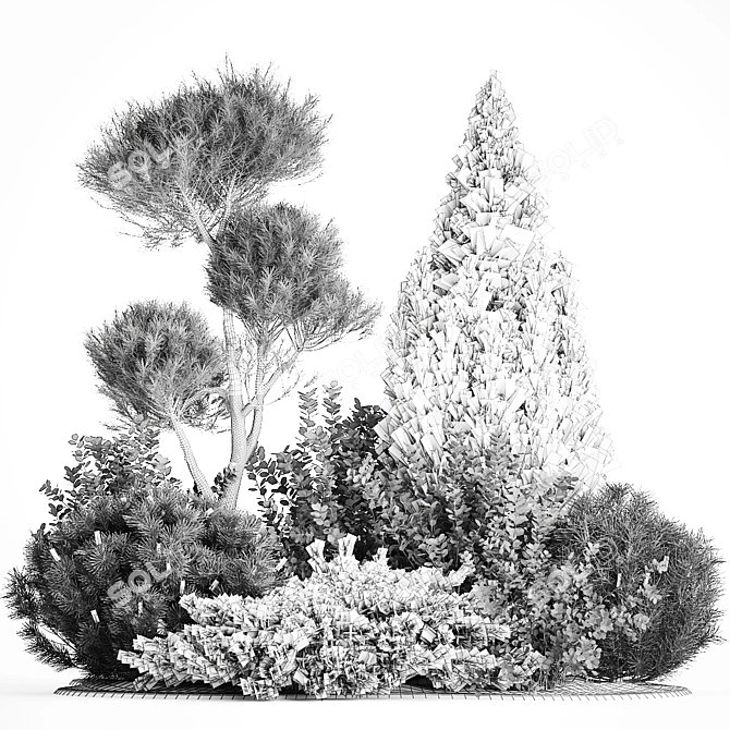 Alpine Garden Set with Evergreen Trees 3D model image 7