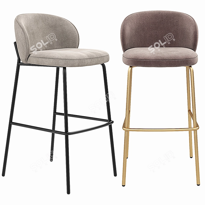 Modern Velvet Bar Stool Set 3D model image 1