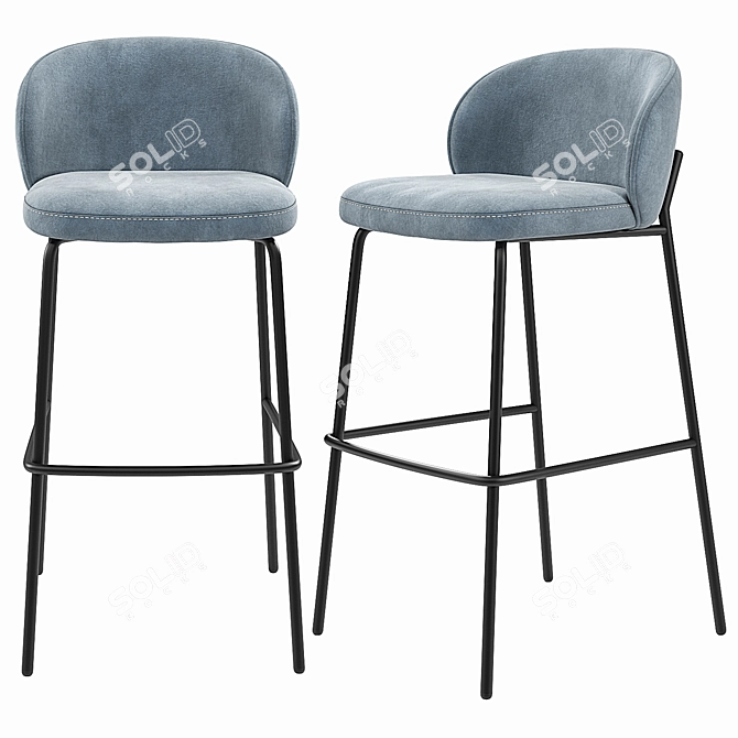 Modern Velvet Bar Stool Set 3D model image 2