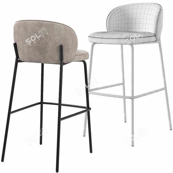 Modern Velvet Bar Stool Set 3D model image 5