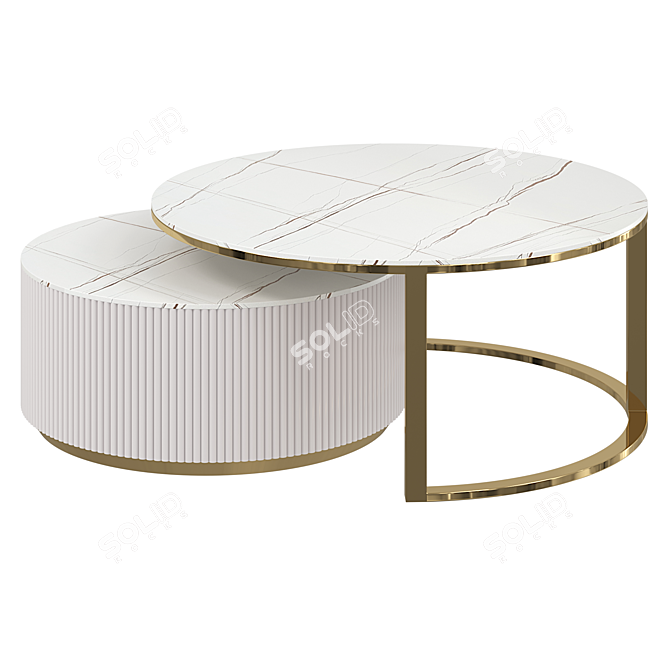 Modern Stone Coffee Table White Gold 3D model image 2
