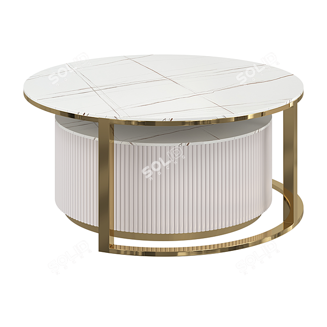 Modern Stone Coffee Table White Gold 3D model image 5