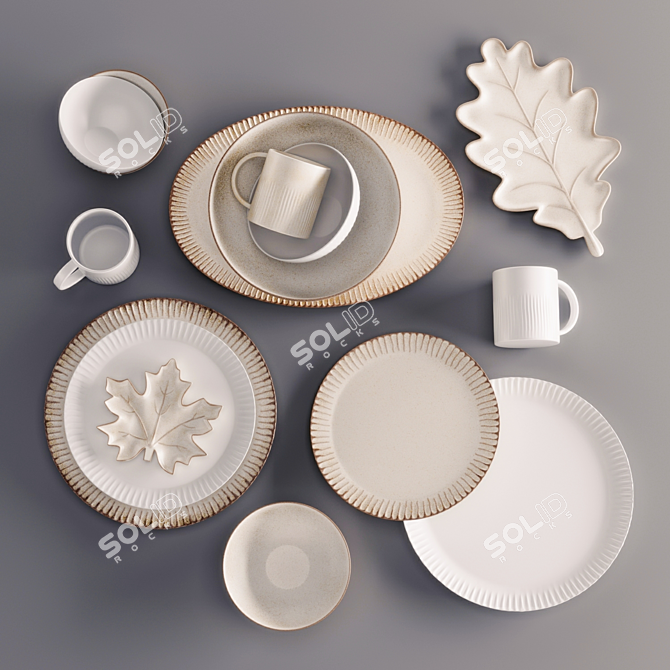 Rustic Ridge Stoneware Dining Set 3D model image 5