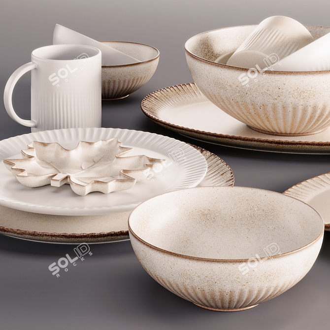 Rustic Ridge Stoneware Dining Set 3D model image 6