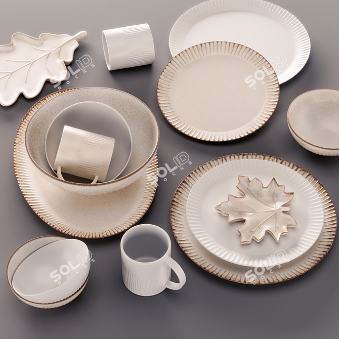 Rustic Ridge Stoneware Dining Set 3D model image 9