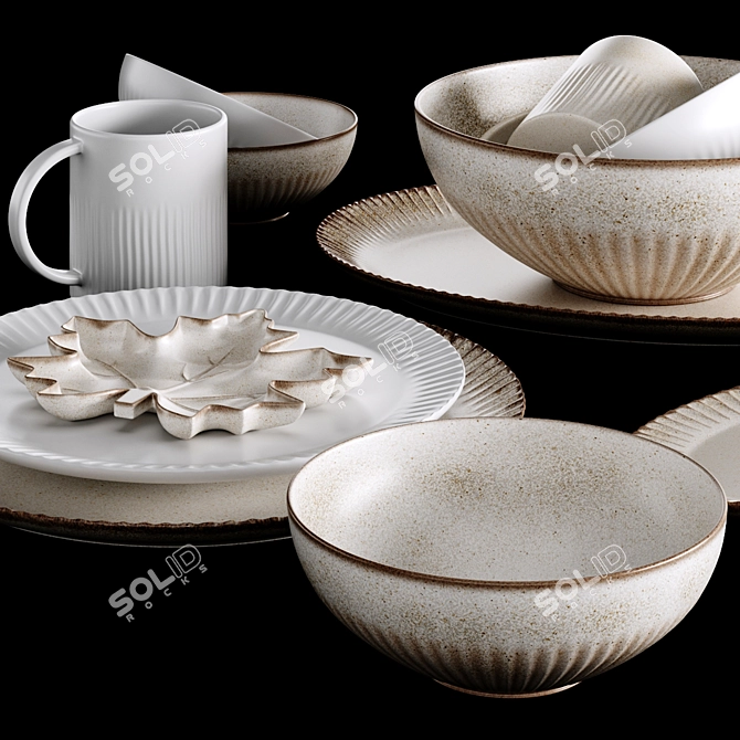 Rustic Ridge Stoneware Dining Set 3D model image 12